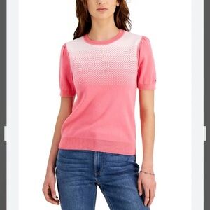 Tommy Hilfiger Short Sleeve Sweater Top in Pink Gradient Size XS